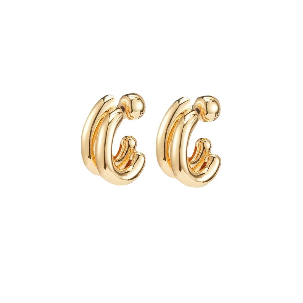 High-End Metal Glossy Double-Layer Thick C-Shaped Earrings, Stud Earrings For Women'S Unique Personality And Versatile Earrings