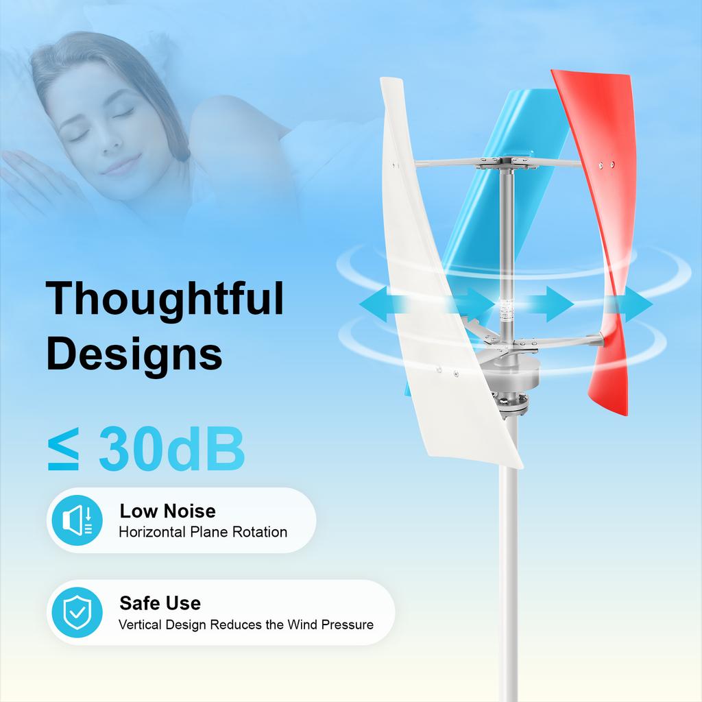 400W Vertical Axis Wind Turbine Generator Low Start Wind Speed 2m/s IP67 Waterproof for Home Boat RV Camping