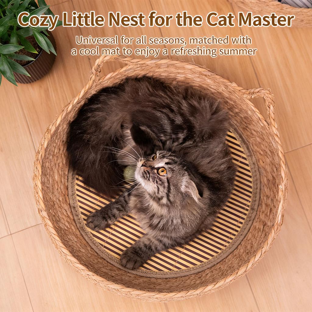 Grass Woven Cats House Soft And Durability Handwoven Cats Sleeps Basket For Indoor Use Providing Warmth