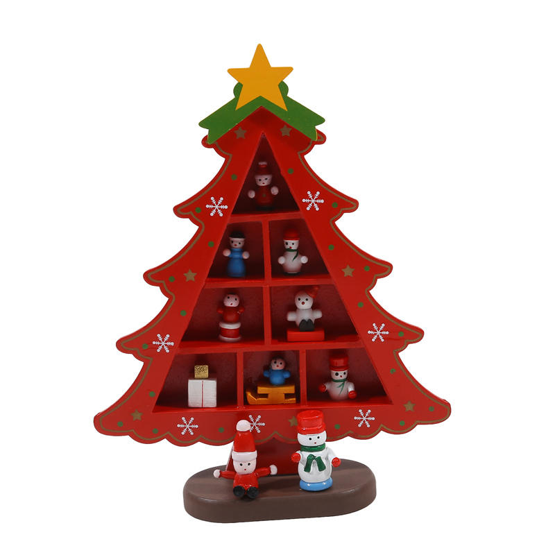 Vintage Wooden Christmas Tree Ornament Desktop Diy Mini Pine Tree with Mini Ornament for Xams Home Decor