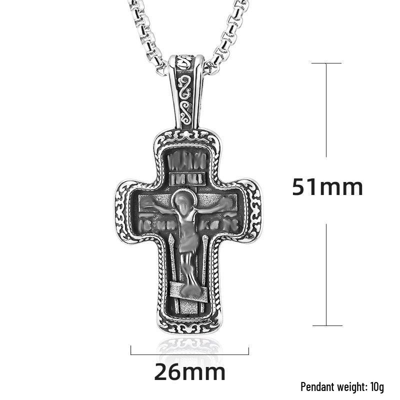 Men's Titanium Steel Cross Pendant Necklace with Retro Inscription