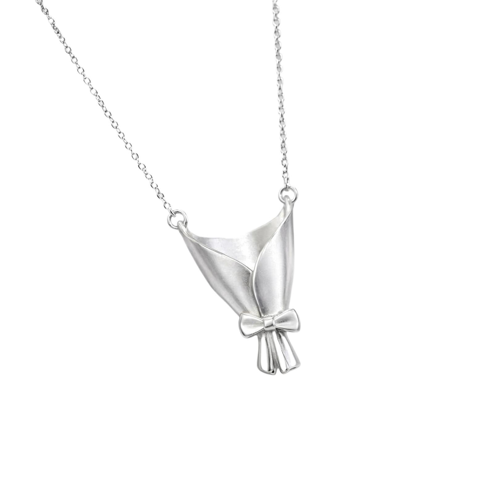 Mini Bouquet Pendant Necklace Stylish Flower Inspired Charm with Chain for Everyday Wear and Special Occasions Silver Tone Jewelry Accessory One Size