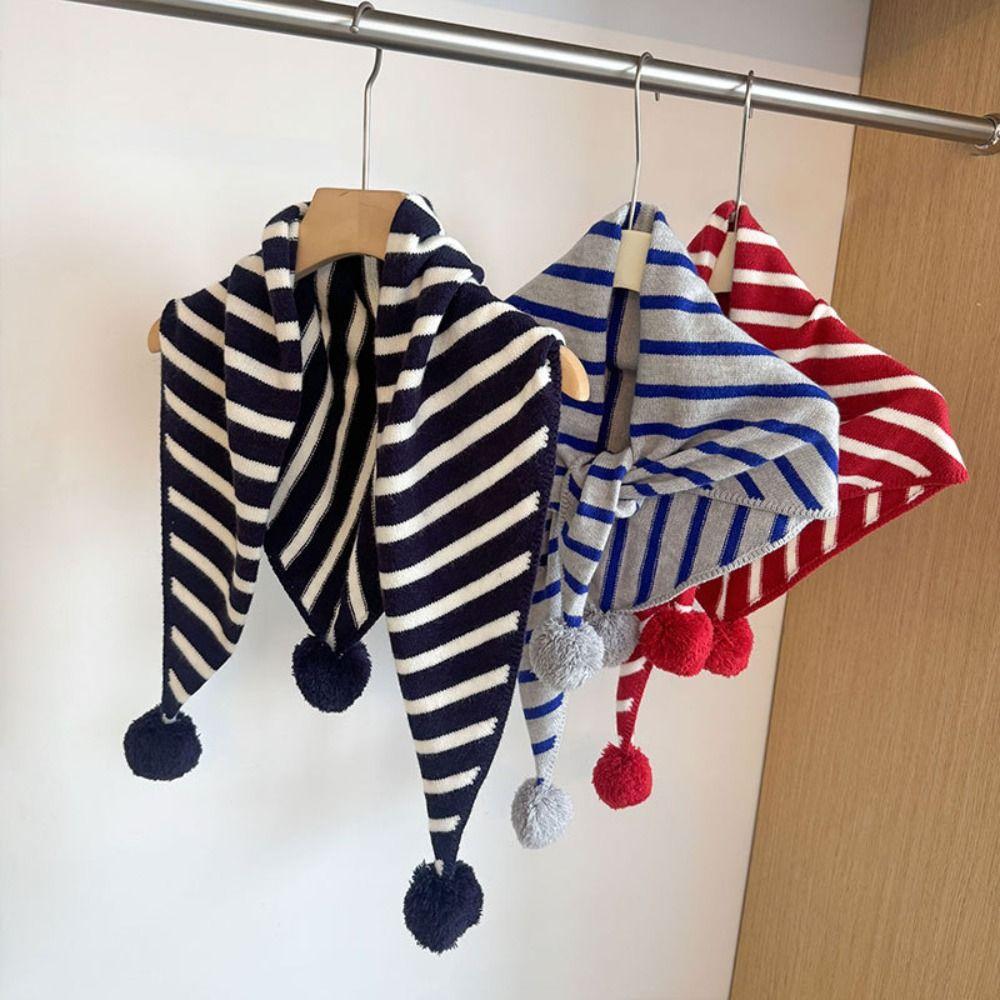 Thicken Triangular Knitted Shawl Long Stripe Scarf Retro Wool Scarf  Autumn Winter