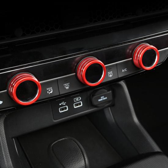 Car Dashboard Console Knob Red Trim Cover 7pcs For Honda Civic