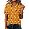 Women's Halloween Print V-Neck Short Sleeve Casual Top for Festive Occasions