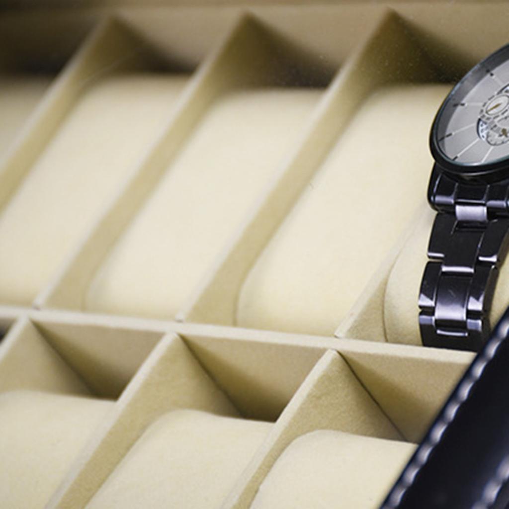 12-Slot Watch Display Box Lockable Watch Box with Velvet Lined for Men's Watch Collection