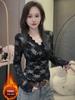 Stylish Plus Velvet Thickened Long Sleeve Lace Top - Warm, Sexy, High-End Fashion Base Layer T-Shirt for Autumn/Winter