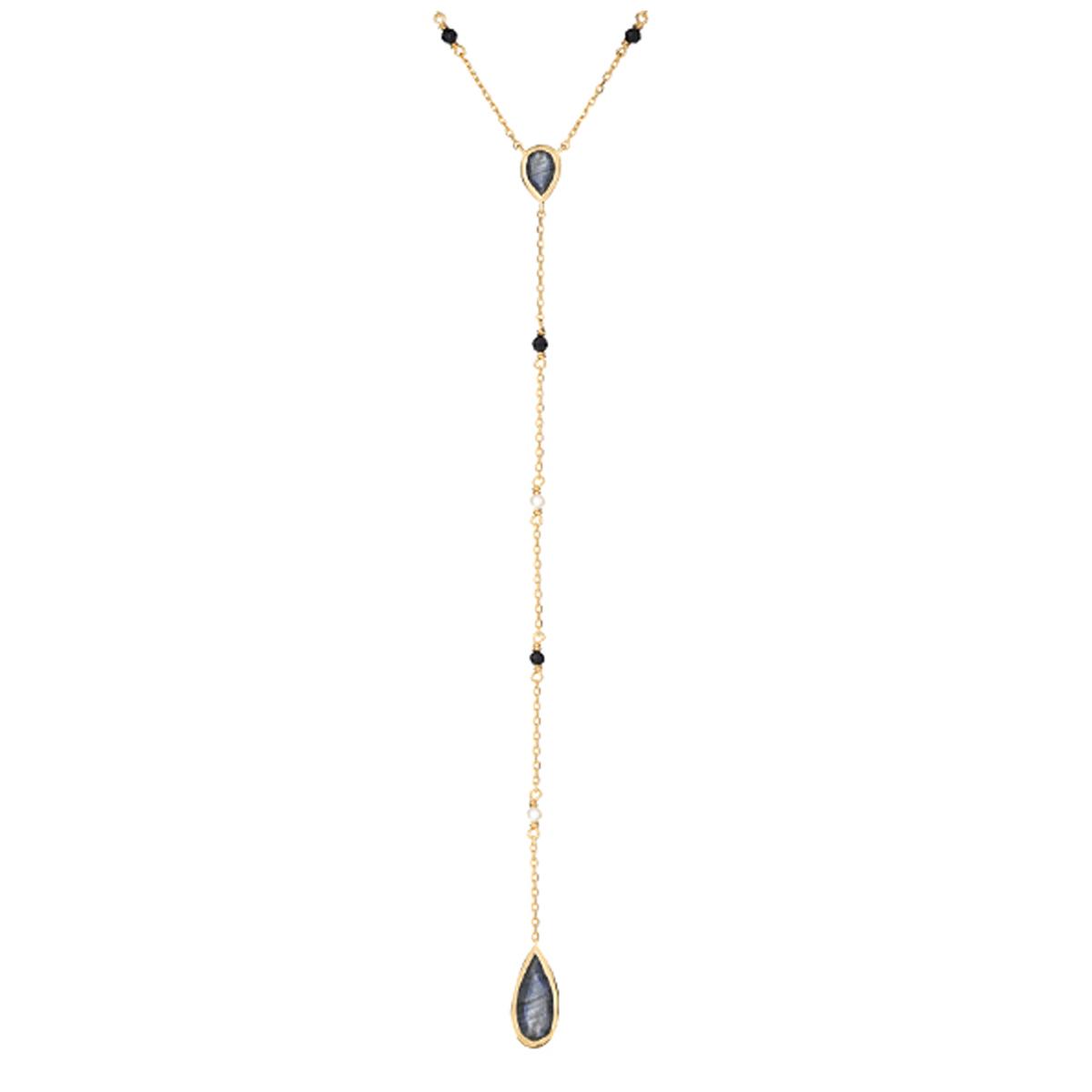 

Les Trésors De Lily [R5632] - Серебряное колье ручной работы Meghan черное серое золото - 45 см - 12 см x 5 мм