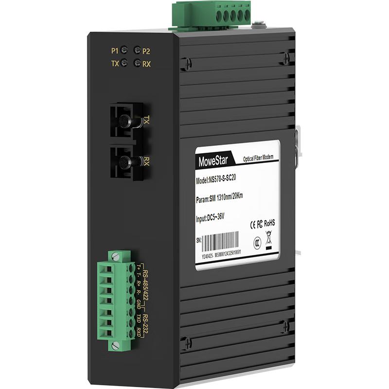 MoweStar Industrial RS232/422/485 Serial To Fiber Optic Converter