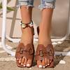 Fashion 2025 New Women's Solid Metal Decoration Square Toe Casual and Versatile Sandals Summer Non Slip Comfort Beach Shoes