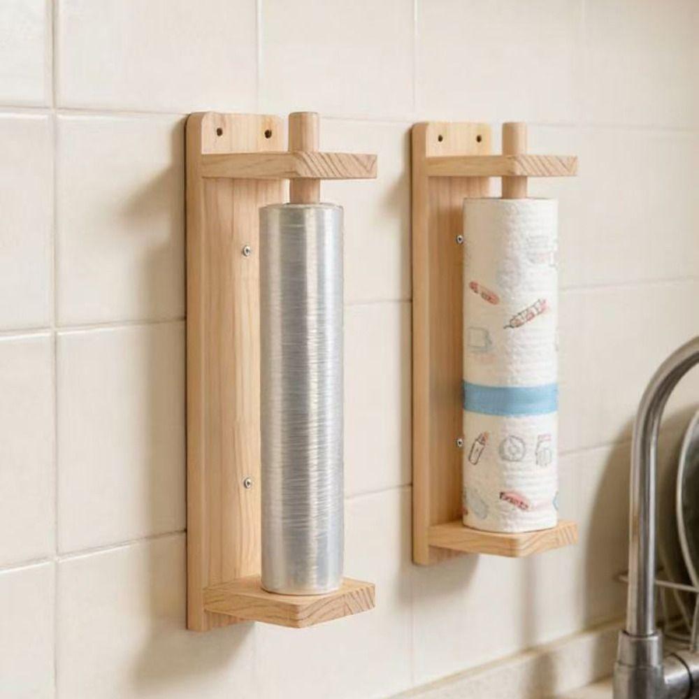 Wall Mounted Paper Towel Holder Wood Tissue Storage Holder Durable Roll Paper Hanger Home