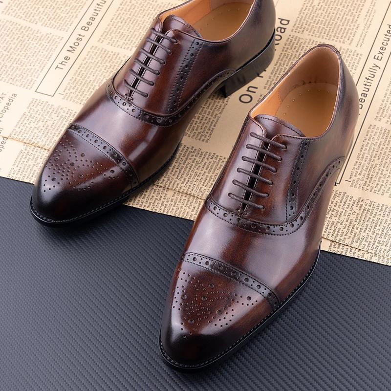 Fashion Classic Brogue Shoe Men's Business Suits Matches New Style Genuine Cowhide Handmade Formal Office Wedding Party Mans Dress Shoes