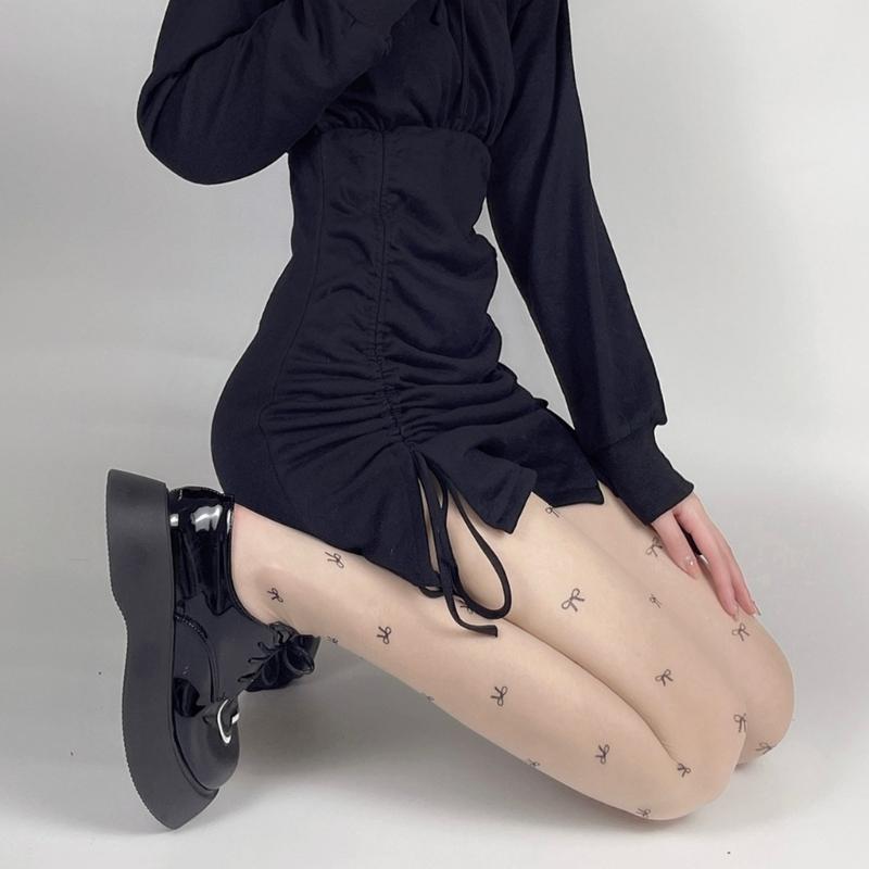 Women Sexy Ultra-Thin Sheer Silky Tights Japanese Sweet Bowknot Polka Dot Heart Printed See Through Pantyhose Stockings