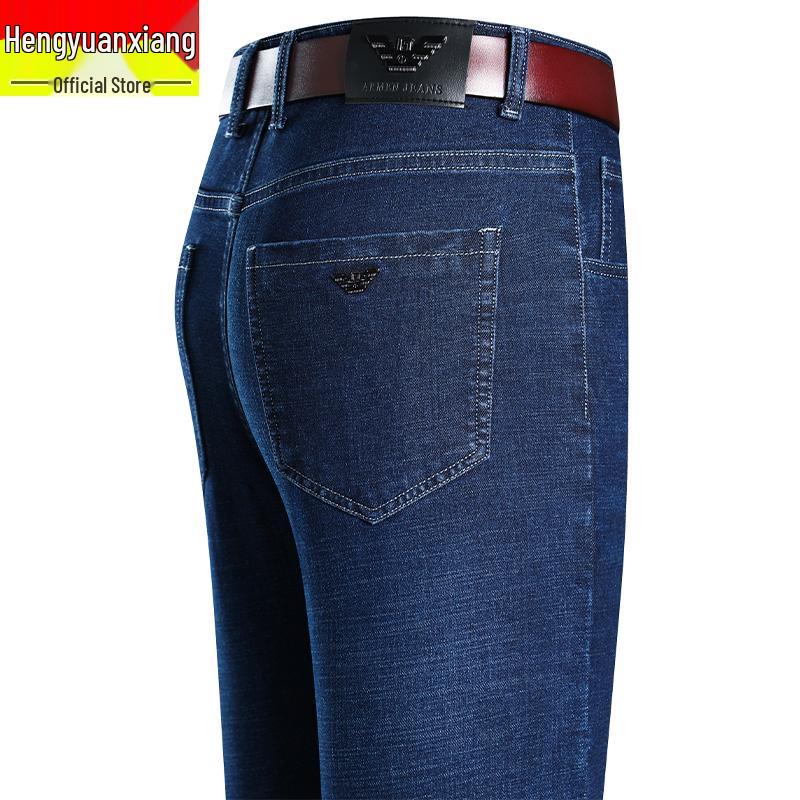 

Hengyuanxiang Men s Black Washable Straight-Leg Jeans - Durable, Elastic, Casual Trousers for Autumn and Winter 35 - 160 to 170 lbs