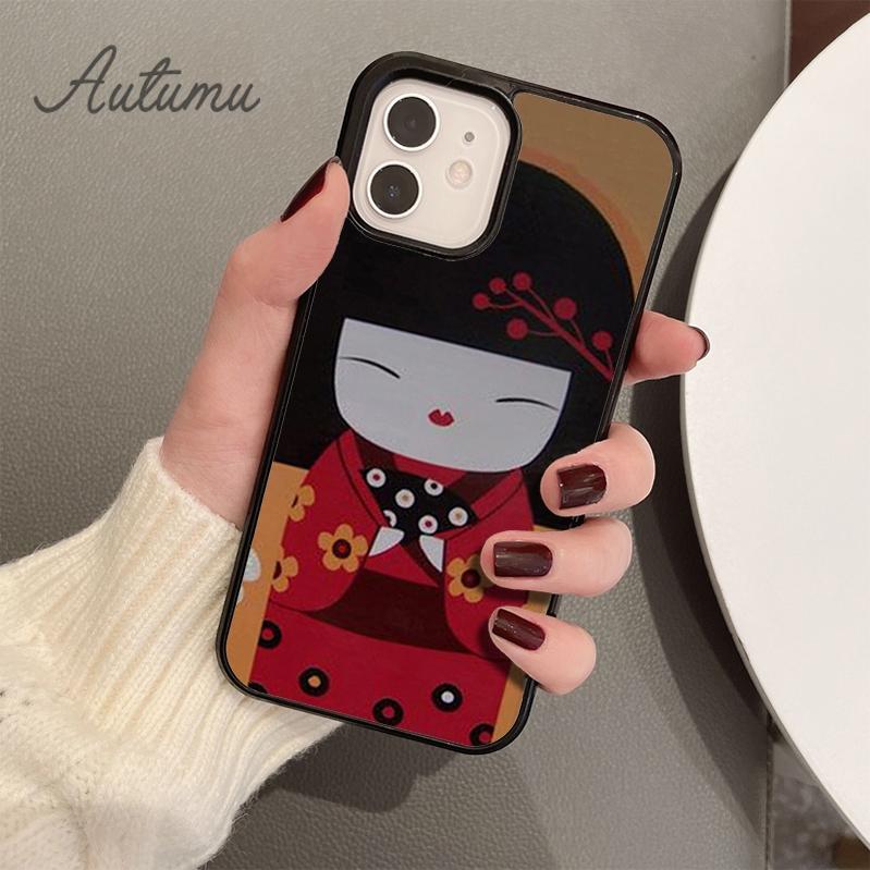Kawaii Kokeshi Phone Case for iPhone 11 12 13 14 Pro Max Mini X XR XS SE 2020 SE 6S 7 8 Plus Samsung Galaxy S21 S22 Cover Shell