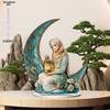 2D Flat, Moon Crescent Woman Holding A Lantern Desktop Decoration, with Base, Suitable for wall decoration, porch, room, villa, accents Home, Hallway,
