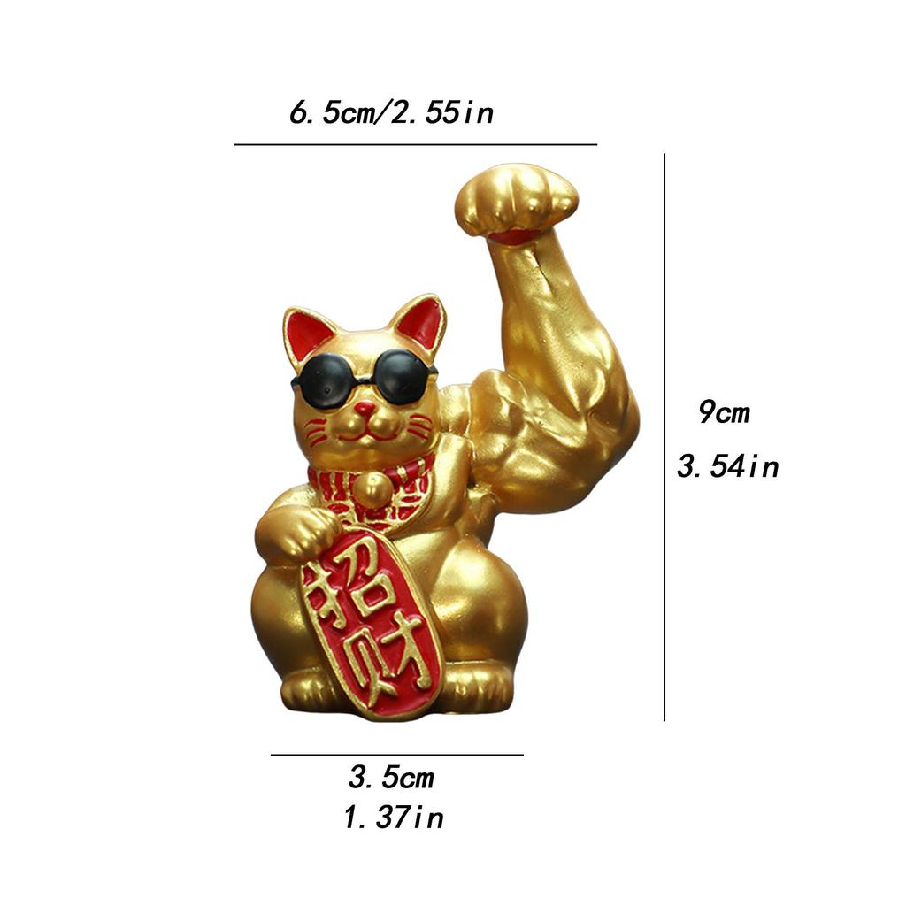 Lucky Cat Figurine Big Muscle Arm Feng Shui Decoration Tabletop Resin Sculpture Statue Ornament for Counter Store Display