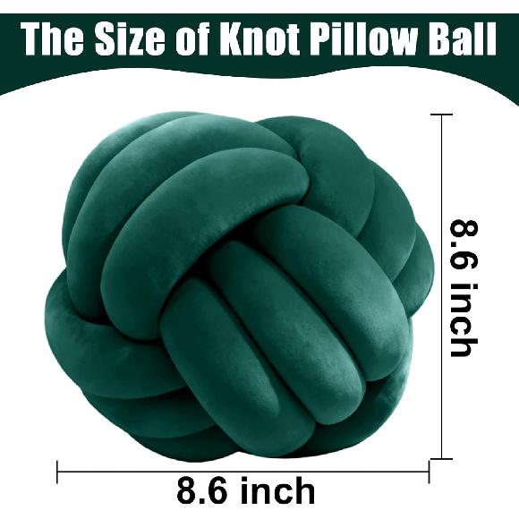 Dark Green 8.6 Inches Knot Pillow Ball, Round Soft Handmade Knotted Ball Pillow Plush Cushion Home Decor, Knotted Plush Pillow Cushion, for Bedroom,