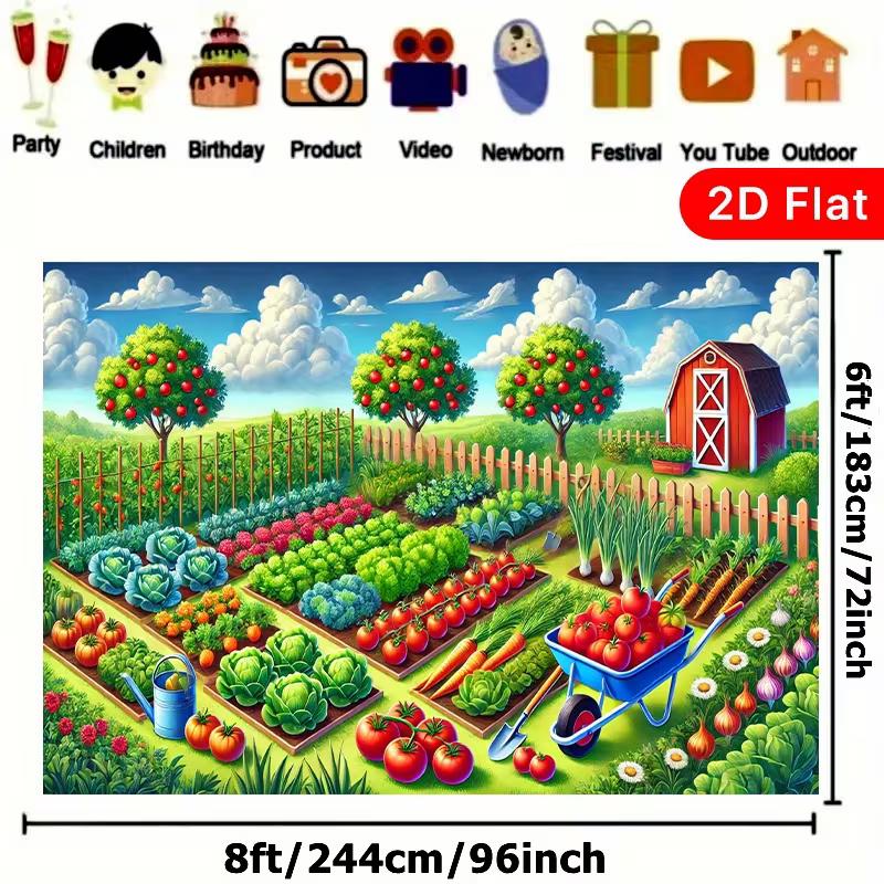2D Garden Orchard Backdrop, Kids Party Vegetable Theme Photo Background