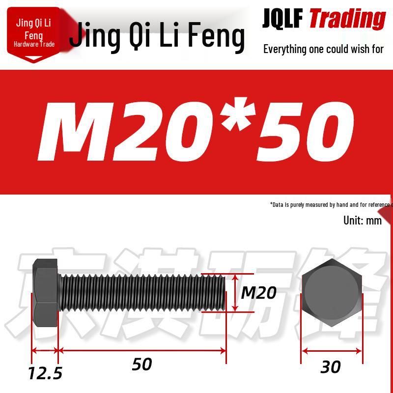 Grade 12.9 Reverse Thread Hex Bolt, M6-M24 High-Strength Blackened Hexagon Screw