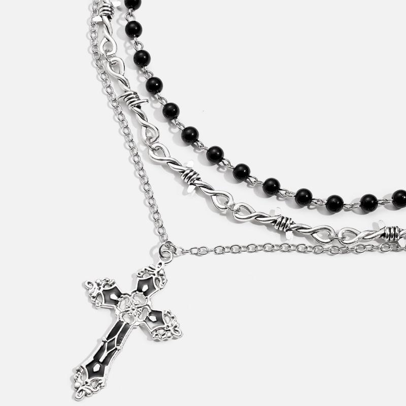 Fashion Retro Gothic Chain Collarbone Chain, Cross Pendant, Necklace Set, Simple Collarbone Chain, Men's and Women's Style,