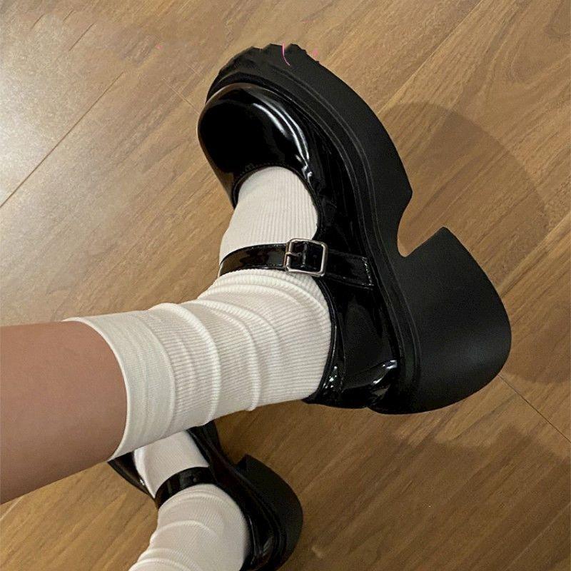 Black thick heel high heels 2025 new design niche Mary Jane women's shoes platform height increase JK small leather shoes spring and autumn