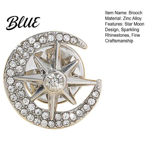 Bag Accessory Pin Moon Star Design Brooch for Women Rhinestones