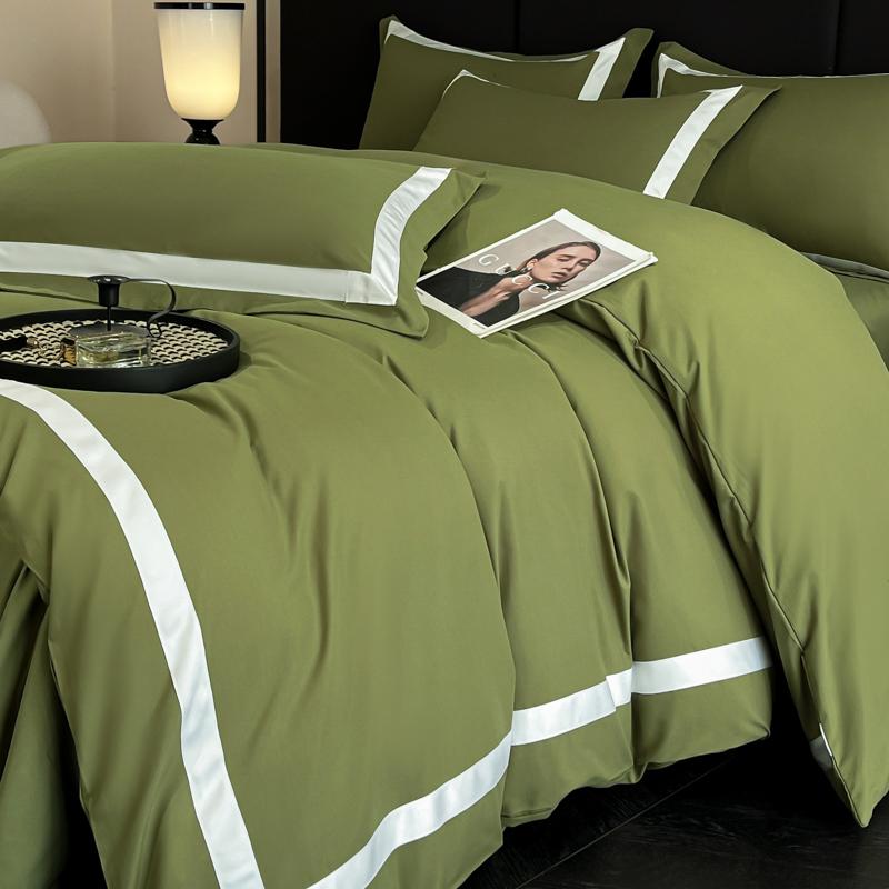 Hotel Beddengoed Sets Dik Geborstelde Lakens Witte Dekbedovertrek Set Kussensloop Vierdelig Volledig Afsluitbaar voor Thuis Cadeau Flat Bed Sheet&Queen 200x230 4pcs groen