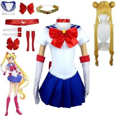 Anime Sailor Moon Cosplay Dress Bow Socks Tsukino Usagi Sailor Moon Halloween Carnival Cosplay SetAnime Stage Performance Outfit