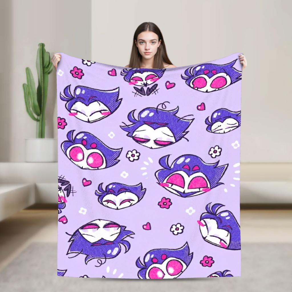 Loona Don't Care Dark Coral Fleece Plush Throw Blankets Helluva Boss Anime Blankets for Sofa Outdoor Ultra-Soft Bedding Throws