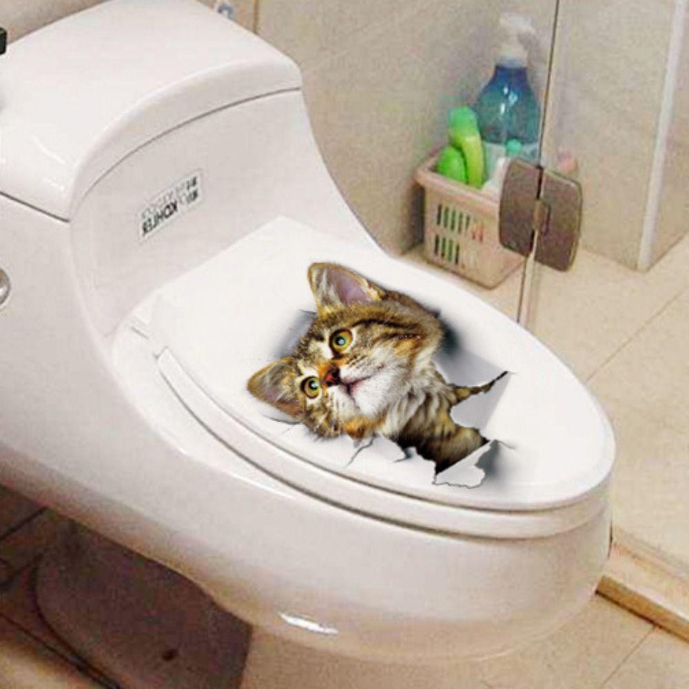 Effect Bathroom Art Mural Cabinet Wallpaper Toilet Stickers Cat Wall Sticker Car Decals