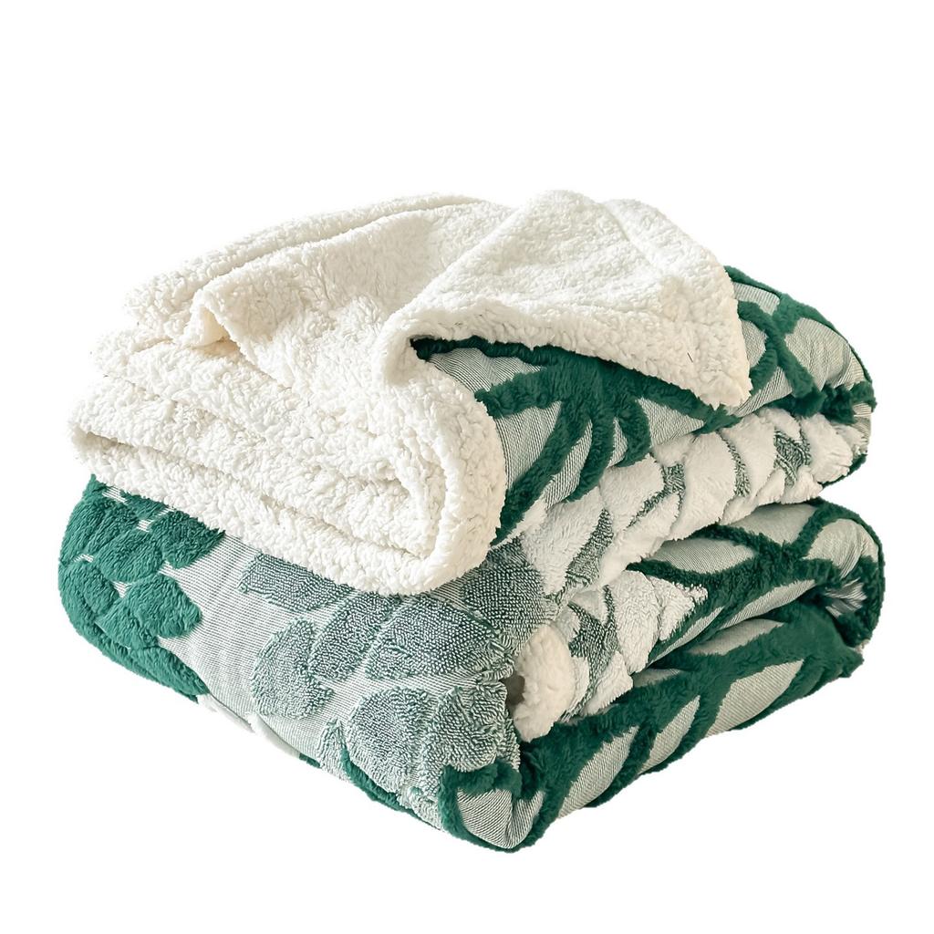 New thickened lamb fleece blanket, jacquard yarn-dyed, double-layer fleece blanket, cationic multi-functional small blanket