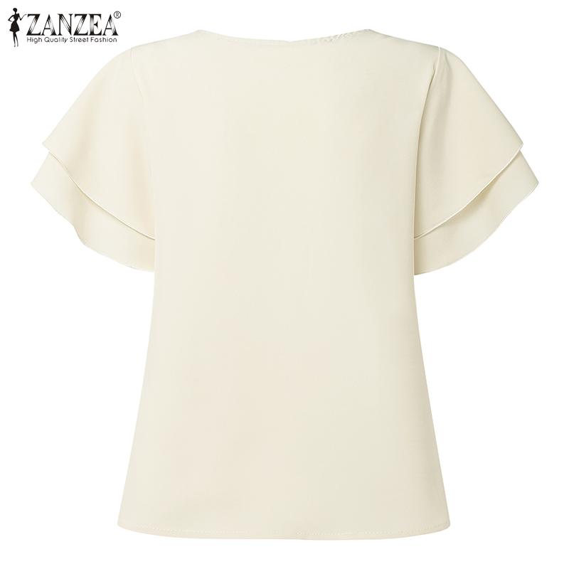 ZANZEA Women Summer V-Neck Ruffles Short Sleeve Casual Blouse