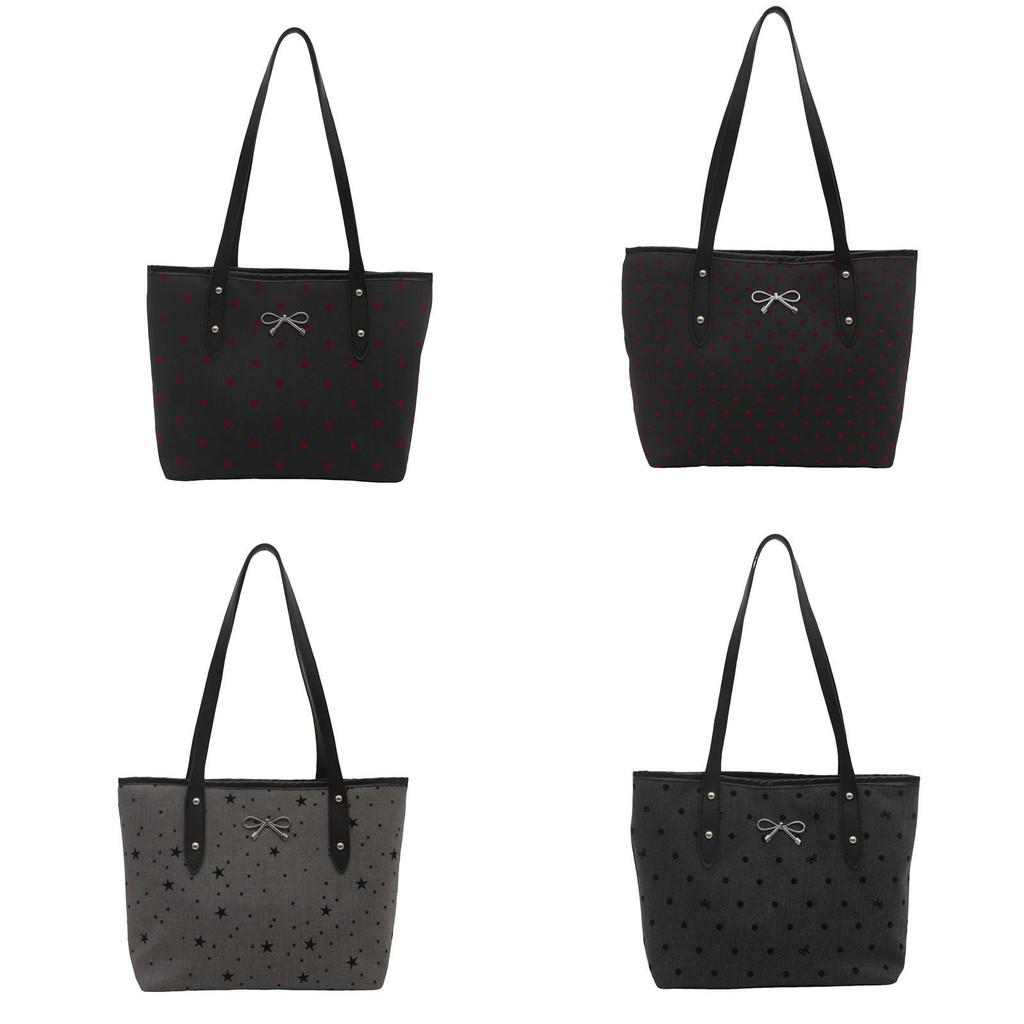 Stylish Black Polka Dot Bow Tote Bag For Women 2024 Large Capacity Casual Shoulder Handbag