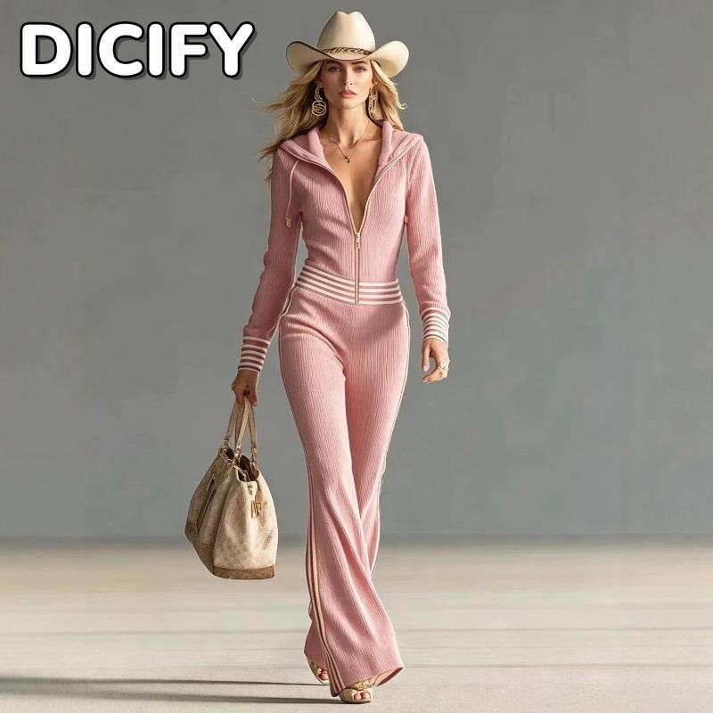 DICIFY Women's Spring Autumn Fashion Casual Long Sleeve Hooded Jumpsuit