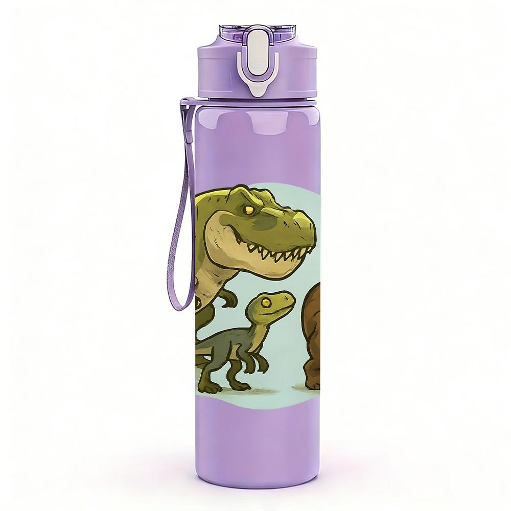1PC Big Dinosaur Small Dino Art 750ml Color Plastic Sports Water Bottle Leakproof Flip Straw Lid Suitable for Sports Office Home Use