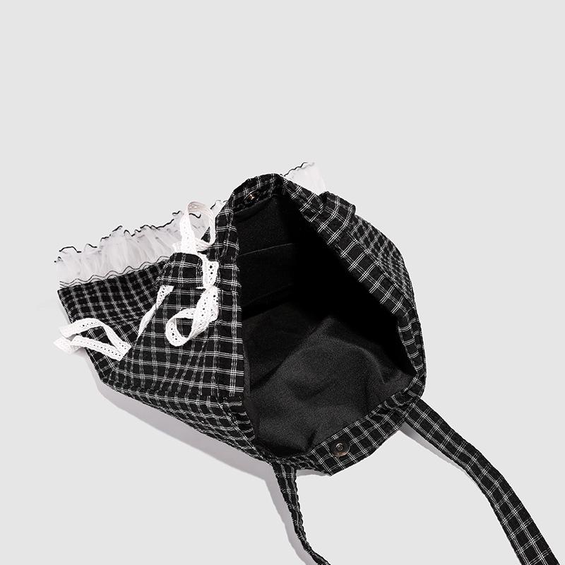 Sweet and Cool Versatile Shoulder Bag Linen Weaving Classic Black and White Grace Lace Girl Bag Thin