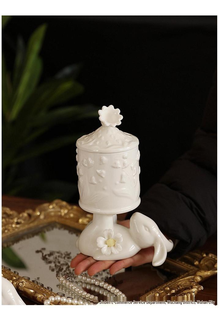 European Ceramic Storage Jar with Lid for Tea, Coffee, Sugar, or Jewelry - High-Footed Sealed Display Piece.