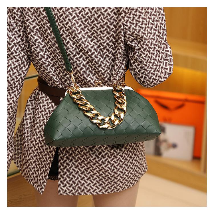 Leather Weaving Bag with Thick Chain Handle Dumpling Bag New Design Crossbody Bag for Luxury Women's Party Cluth Bags