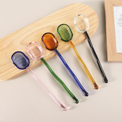 Milk Dessert Spoon Colorful Pastoral Transparent High Temperature Resistant Glass Spoon Cute Long Handle Coffee Stirring Spoon