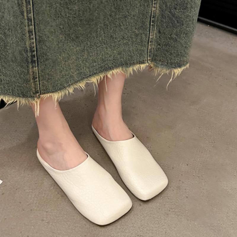 Fashion Spring New Style Baotou Flat Shoes Women's Square Head Deep Mouth Soft Sole Anti-slip Wear-resistant Slippers