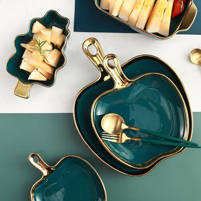 Farfurie de lux Nordic Light Farfurie de depozitare Farfurie creativa pentru mic dejun Veselă Golden Edge Farfurie dublă pentru urechi Accesorii de bucătărie