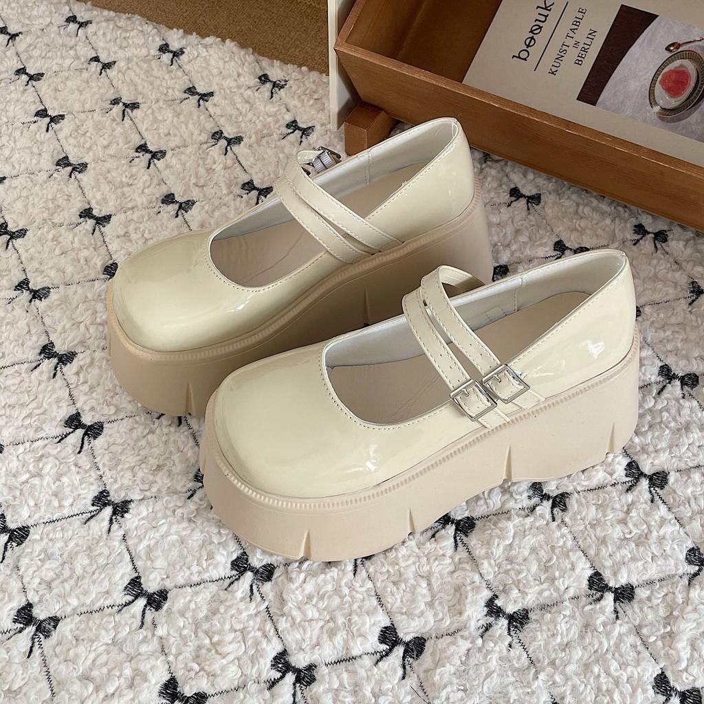 High-heeled Platform Small Leather Shoes Women's Autumn French Mary Jane Retro Heightening Japanese Muffin Single Shoes