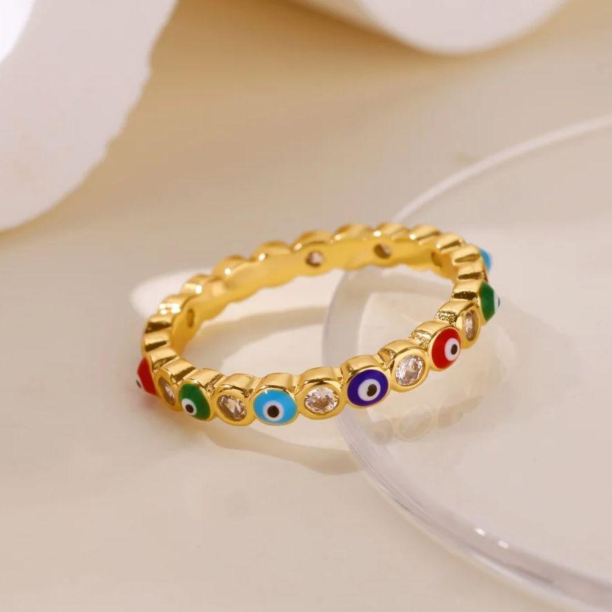 Zirkon Böse Auge Ringe für Damen Goldfarbe Edelstahl Böse Auge Fingerring Glücksbringer Ästhetisch Türkisch Wasserdicht Schmuck Geschenk