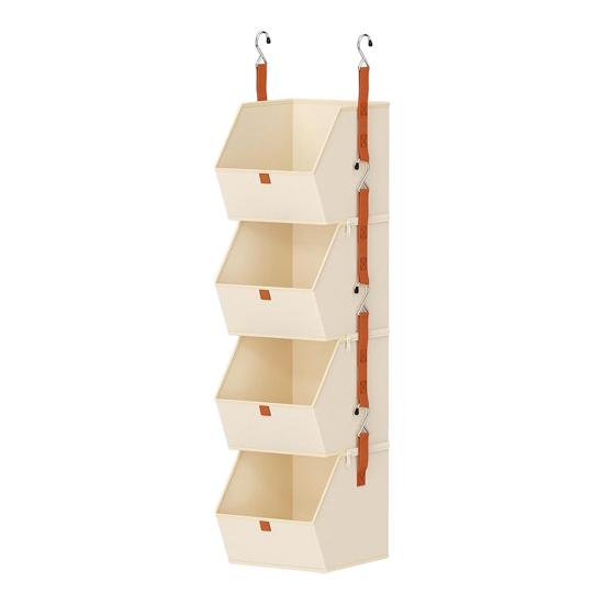 1 Set Collapsible Hanging Closet Organizer Adjustable Wardrobe Storage System with Hooks 4 Tier Closet Shelves Foldable Fabric Storage Bins