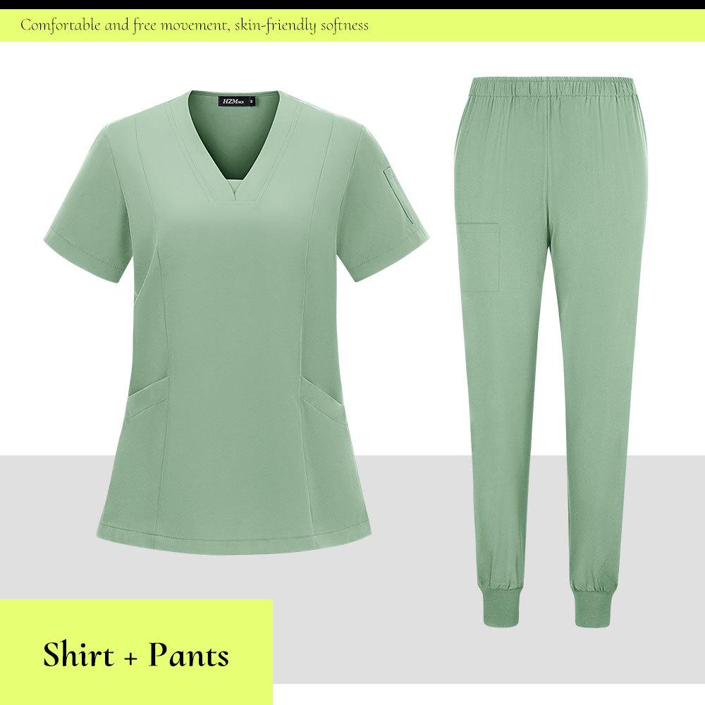 Dziecięcy Szpital Szybkoschnący Strój Pielęgniarski z Dekoltem w Serek - Zestaw Dwuczęściowy z Krótkim Rękawem