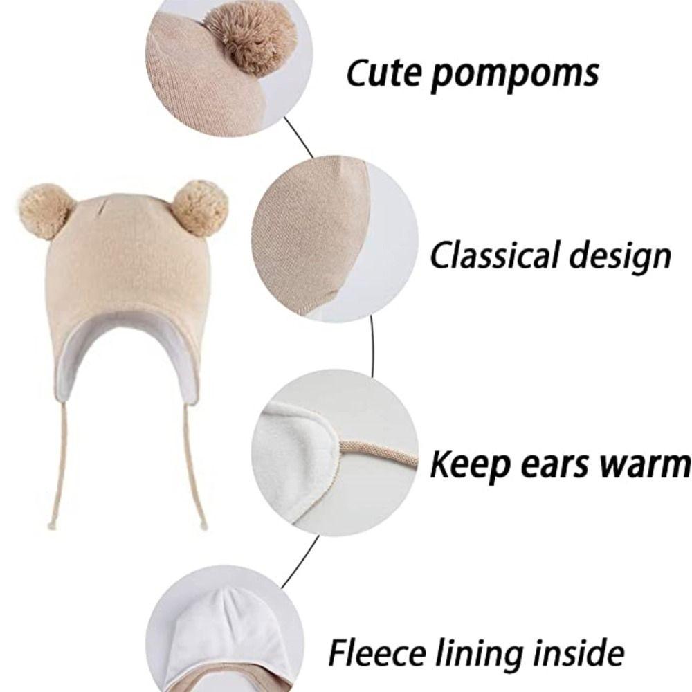 Pompon Kleinkind Mütze mit Ohrenklappen Warm gefüttert Warme Strickmütze Niedliche Kleinkind Beanie Für Draußen