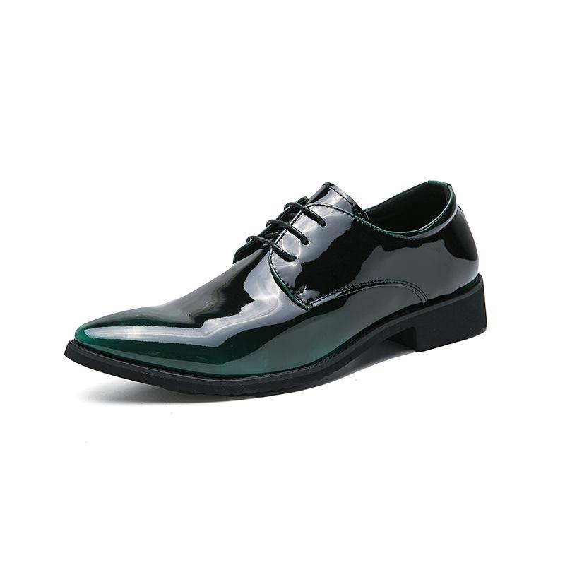 Men Mirror Face Formal Shoes Patent Leather Pointed Shoes Lace-Up Business Dress Shoes for Men Party Green Oxfords Shoes