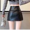 Black PU Leather A-line Slit Mini Skirt for Women - High Waist Hip-Hugging Autumn Style 2026
