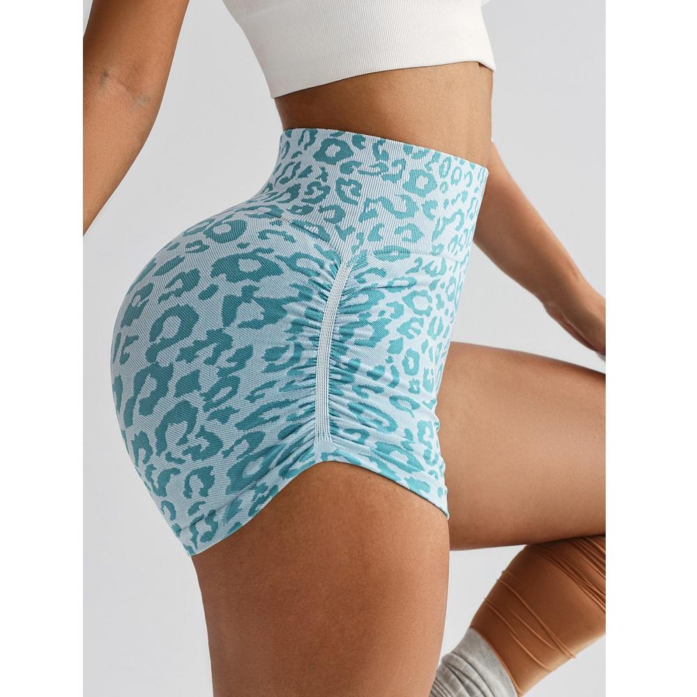 High Waist Slimming Yoga Shorts Women's Sport Running Fitness Shorts Tight Fitting Leopard Print Three-Quarter Length Outerwear
